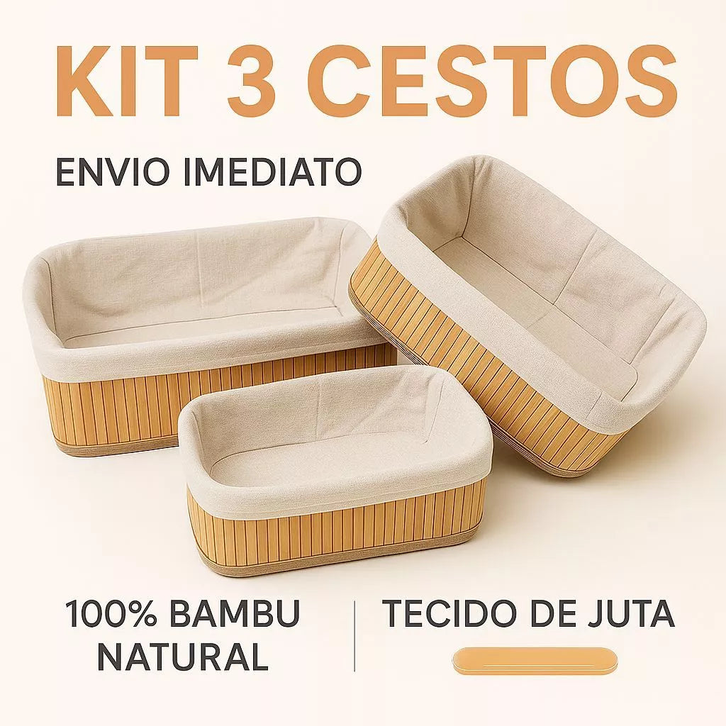 Organic Home Kit 3 Cesto Organizador em Bambu