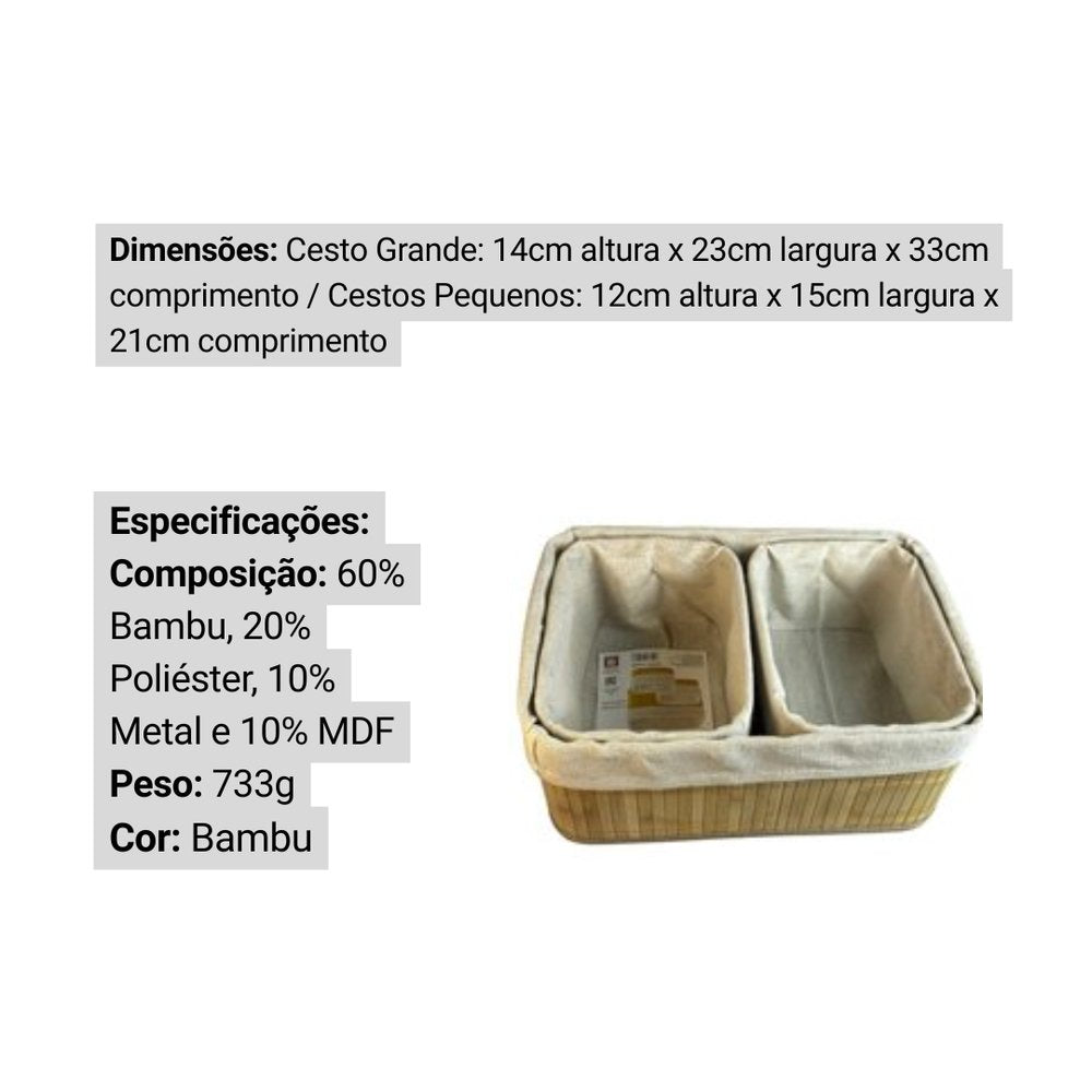 Organic Home Kit 3 Cesto Organizador em Bambu