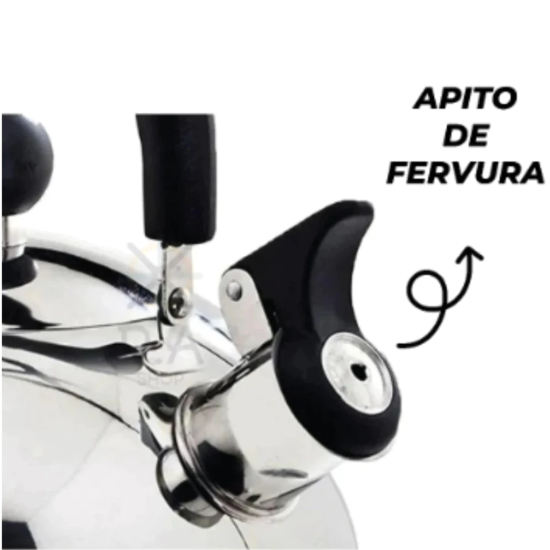 Chaleira Inox 2L com Tampa Alça Térmica e Apito para Café Chá Bebidas Premium