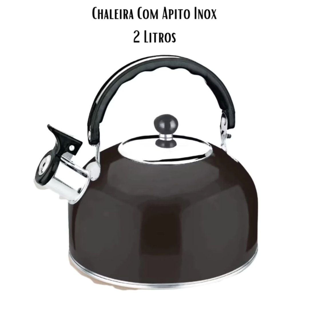 Chaleira Inox 2L com Tampa Alça Térmica e Apito para Café Chá Bebidas Premium