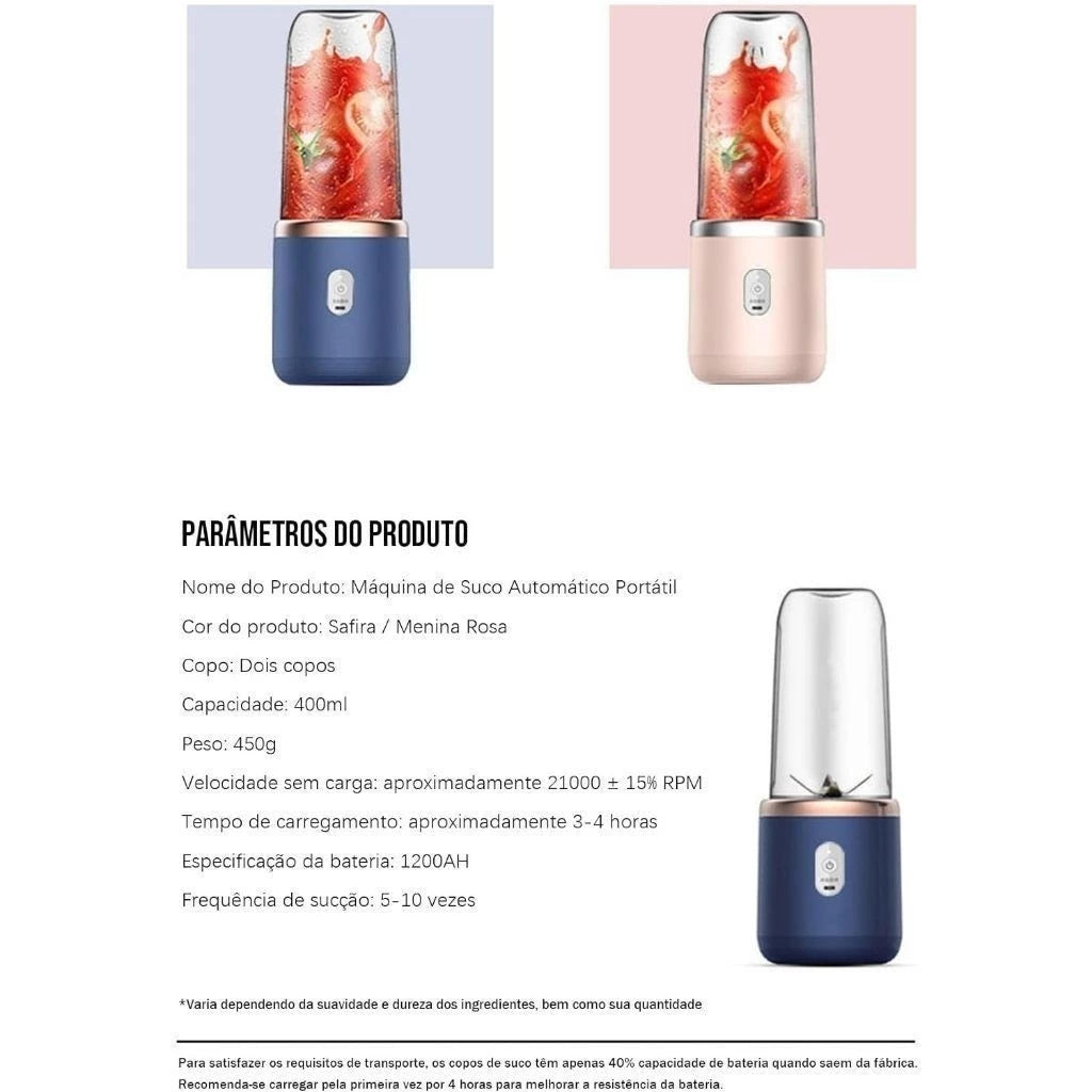 Mini Liquidificador Espremedor Elétrico com 6 Lâminas de Titânio. MAX POTÊNCIA