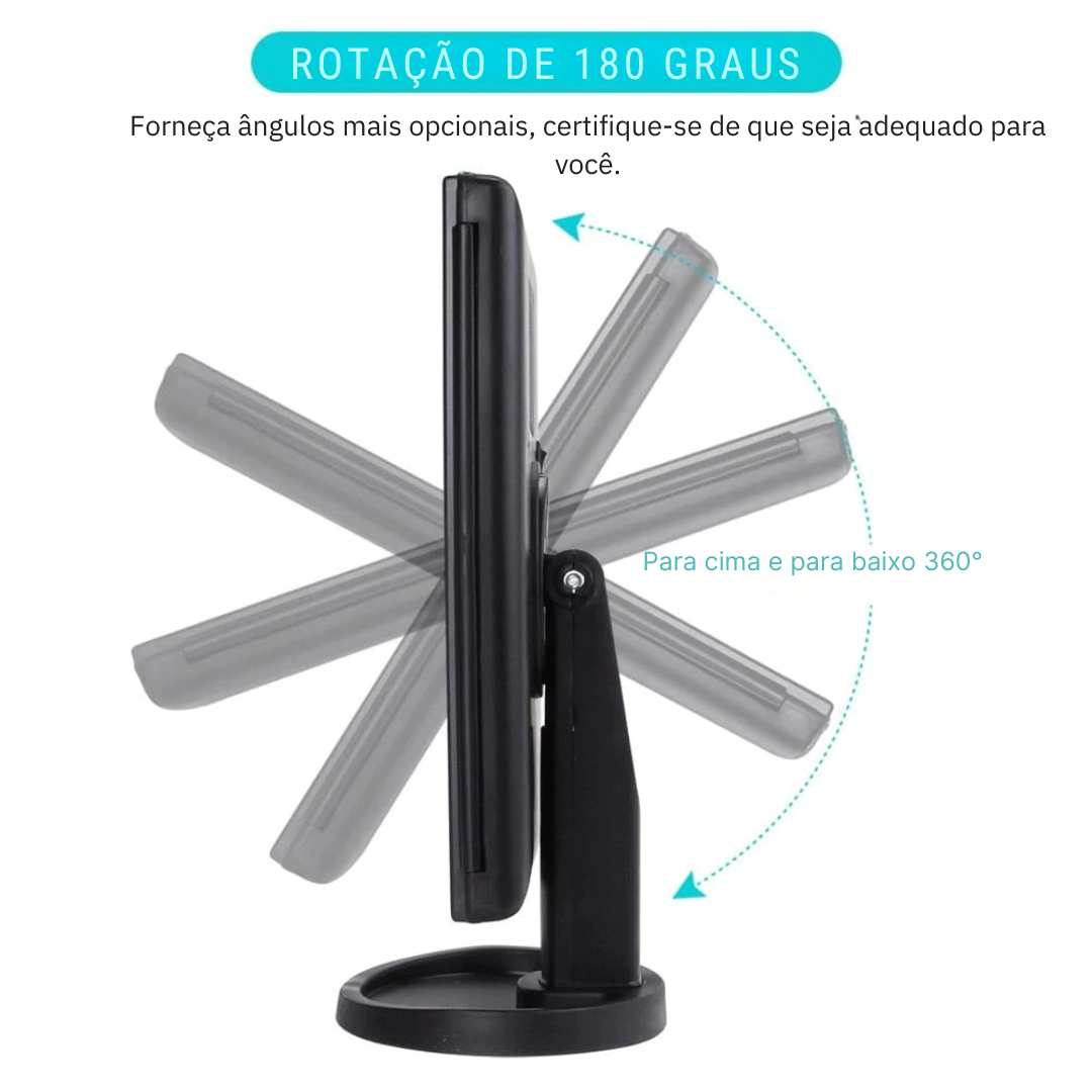 Espelho Maquiagem Camarim Dobrável Touch Triplo Zoom 16 Luzes LED