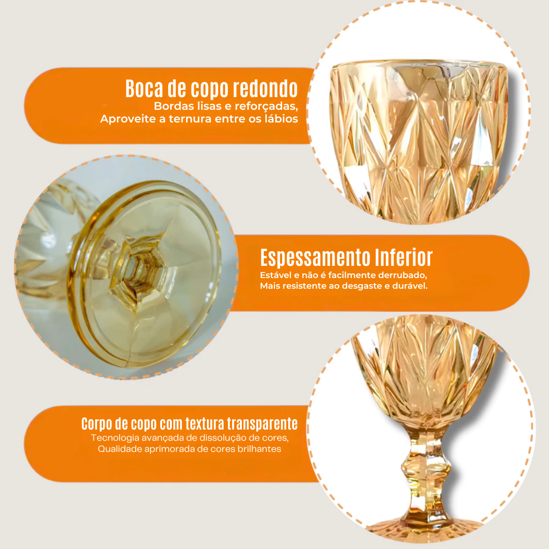 Jogo 6 Taças De Vidro Diamond Gold