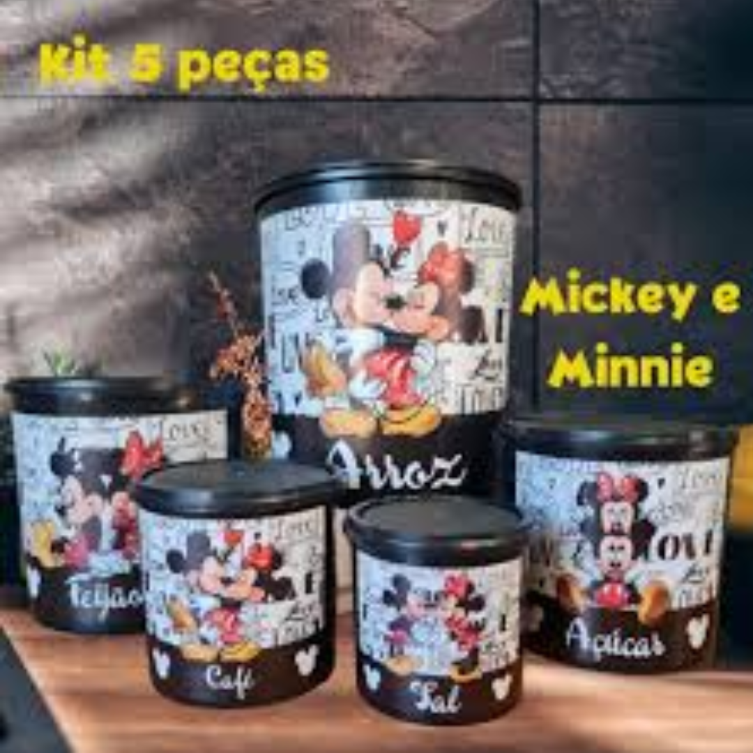 KIT DE POTES PARA MANTIMENTOS – 5 PEÇAS MINNIE & MICKEY