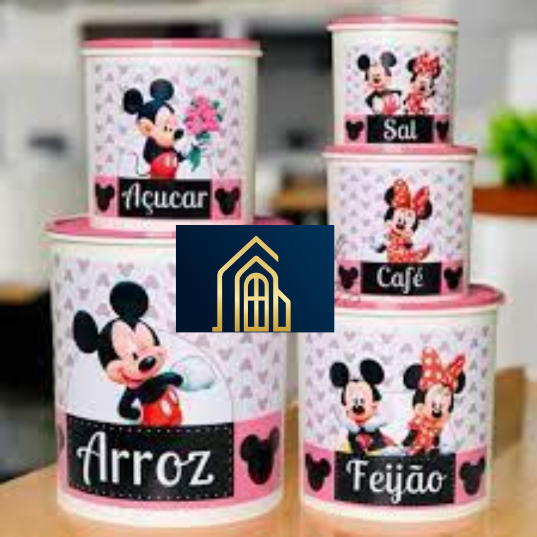KIT DE POTES PARA MANTIMENTOS – 5 PEÇAS MINNIE & MICKEY