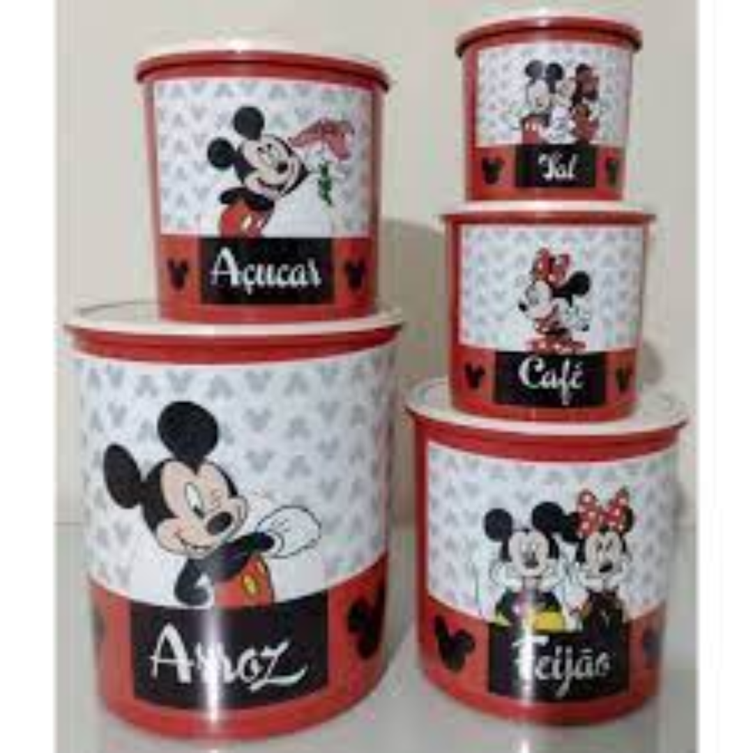 KIT DE POTES PARA MANTIMENTOS – 5 PEÇAS MINNIE & MICKEY