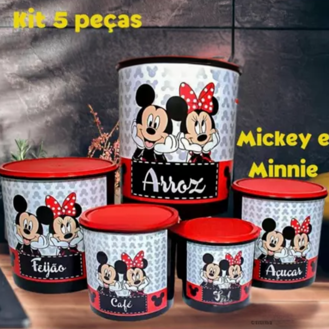 KIT DE POTES PARA MANTIMENTOS – 5 PEÇAS MINNIE & MICKEY