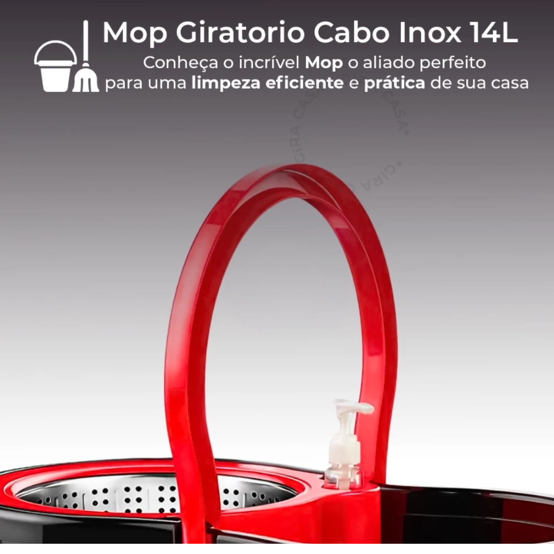 Mop Giratorio Com cabo Cesto Em Inox Balde Centrífuga E Rodinhas - Com 2 Refil