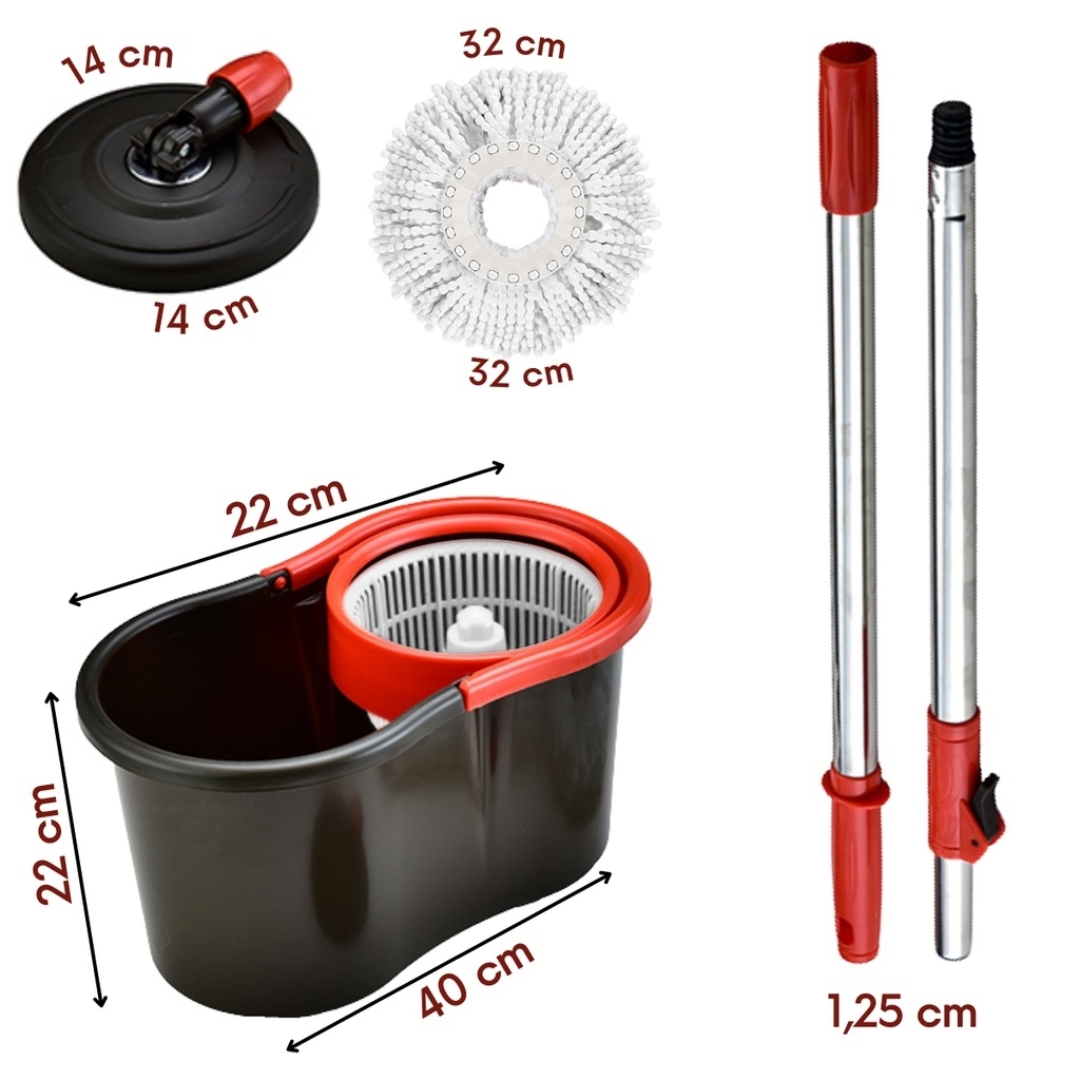 Mop Giratorio Com cabo Cesto Em Inox Balde Centrífuga E Rodinhas - Com 2 Refil