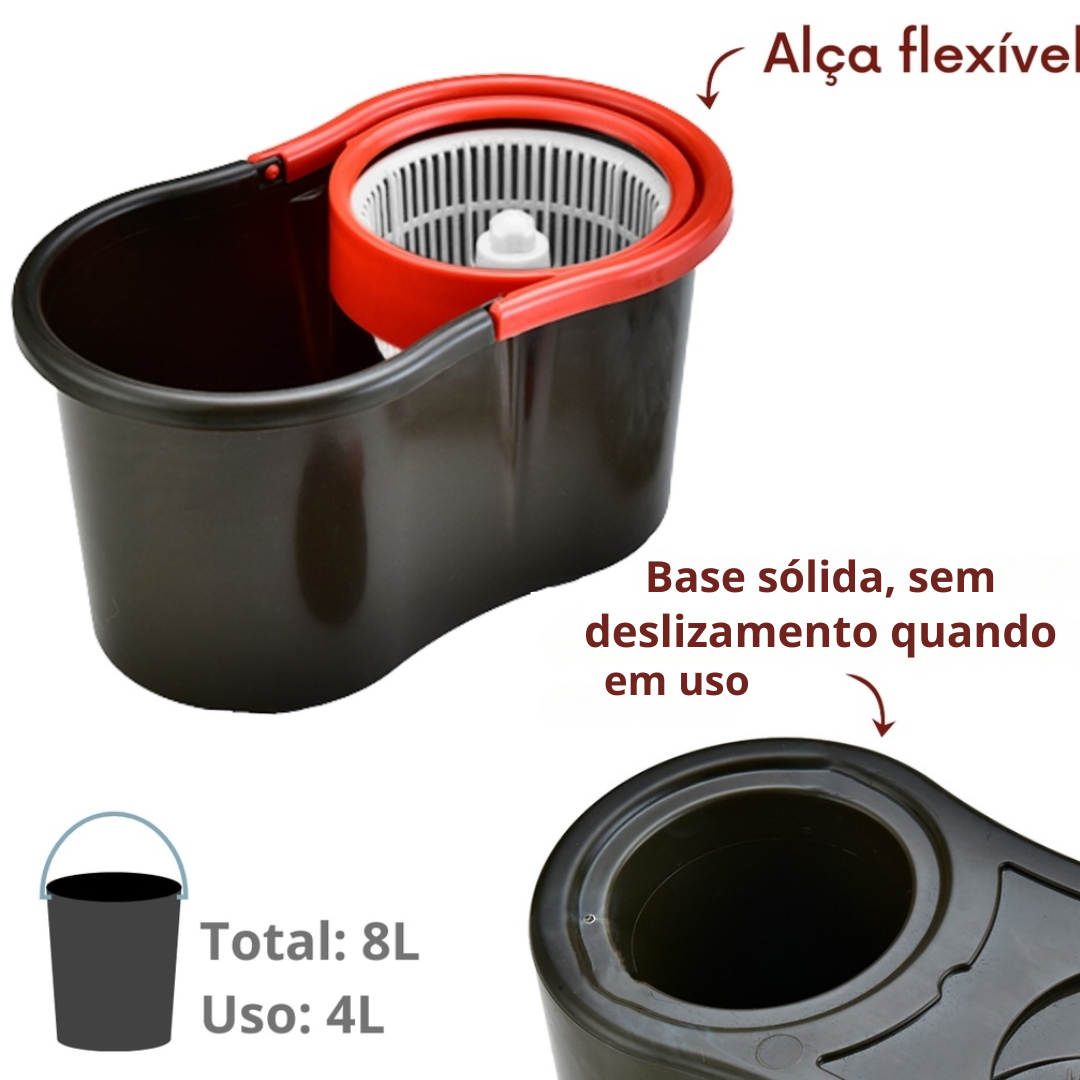 Mop Giratorio Com cabo Cesto Em Inox Balde Centrífuga E Rodinhas - Com 2 Refil