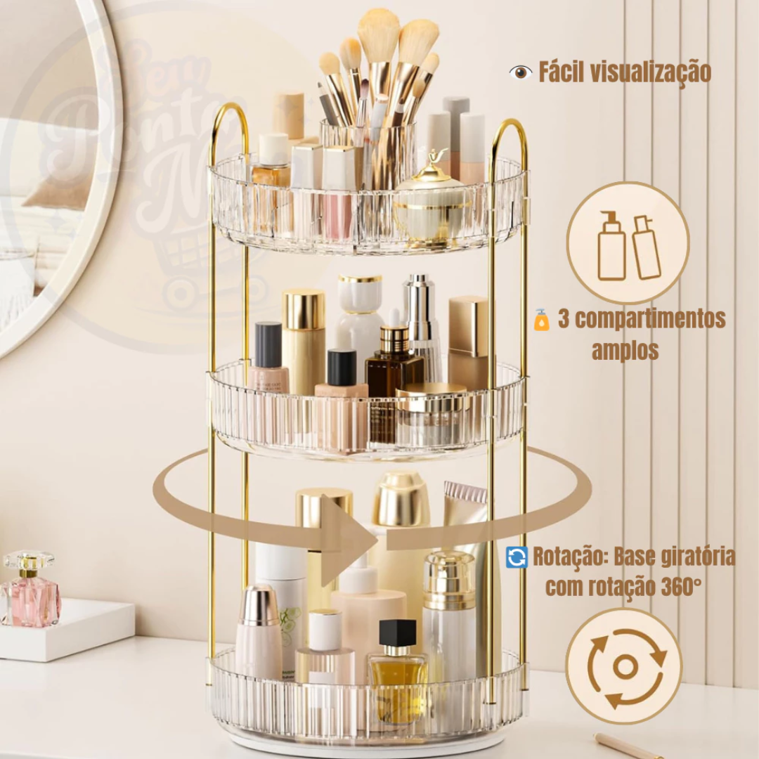 🧼Organizador de Maquiagem Triplo Giratório 360º Cosmético e Utensílios Diamond