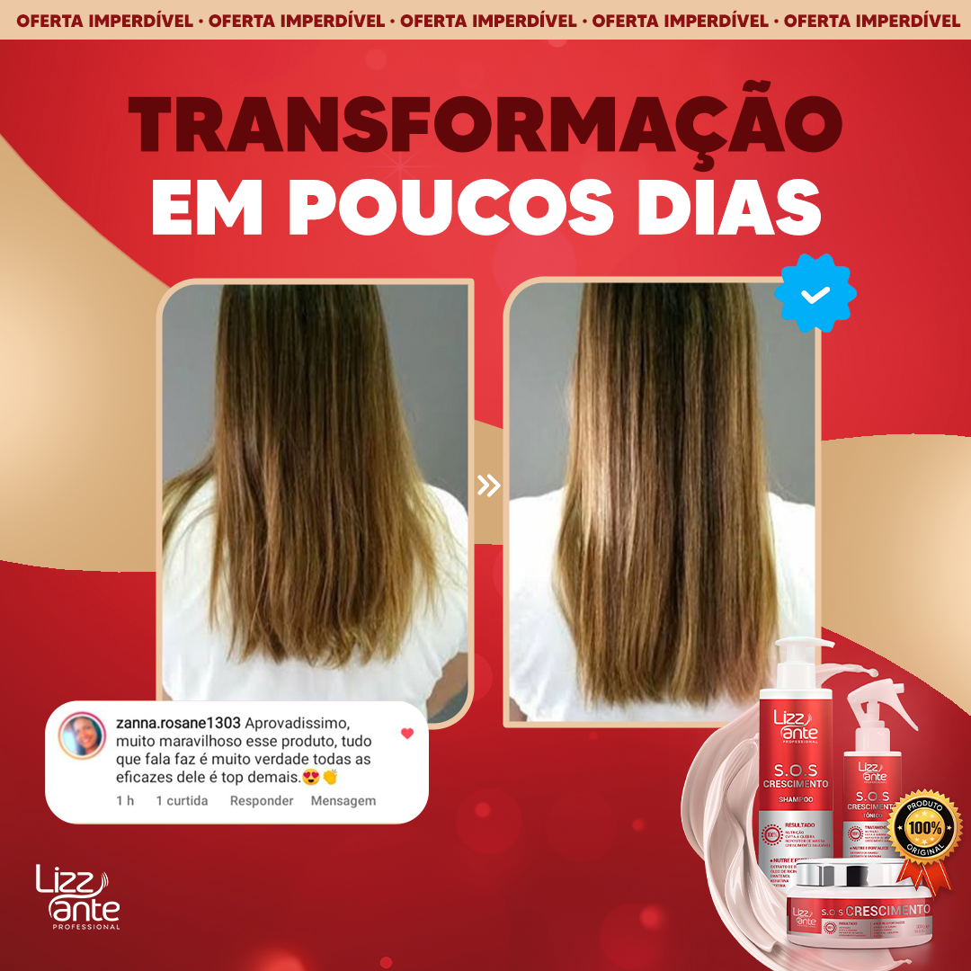 Poderoso Tratamento Capilar KIT SOS Crescimento da LIZZ ANTE Profissional