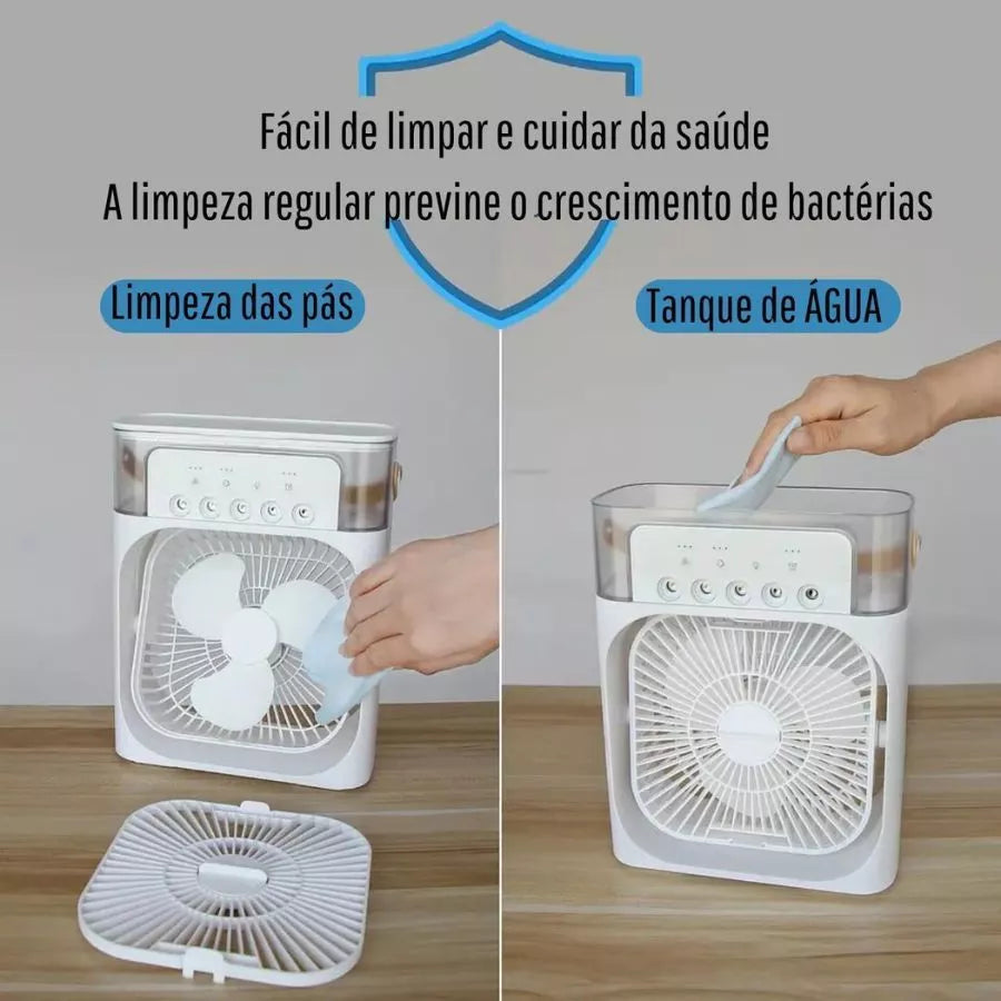 O Mini Poder do Frescor: Ar Condicionado Portátil com LED & Reservatório de Água USB!