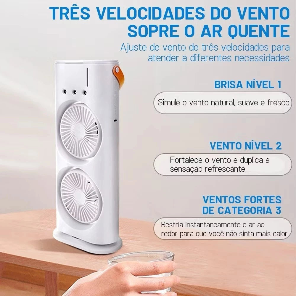 O Frescor Sofisticado Que Você Merece: Ventilador Umidificador de Torre Dupla LED USB!