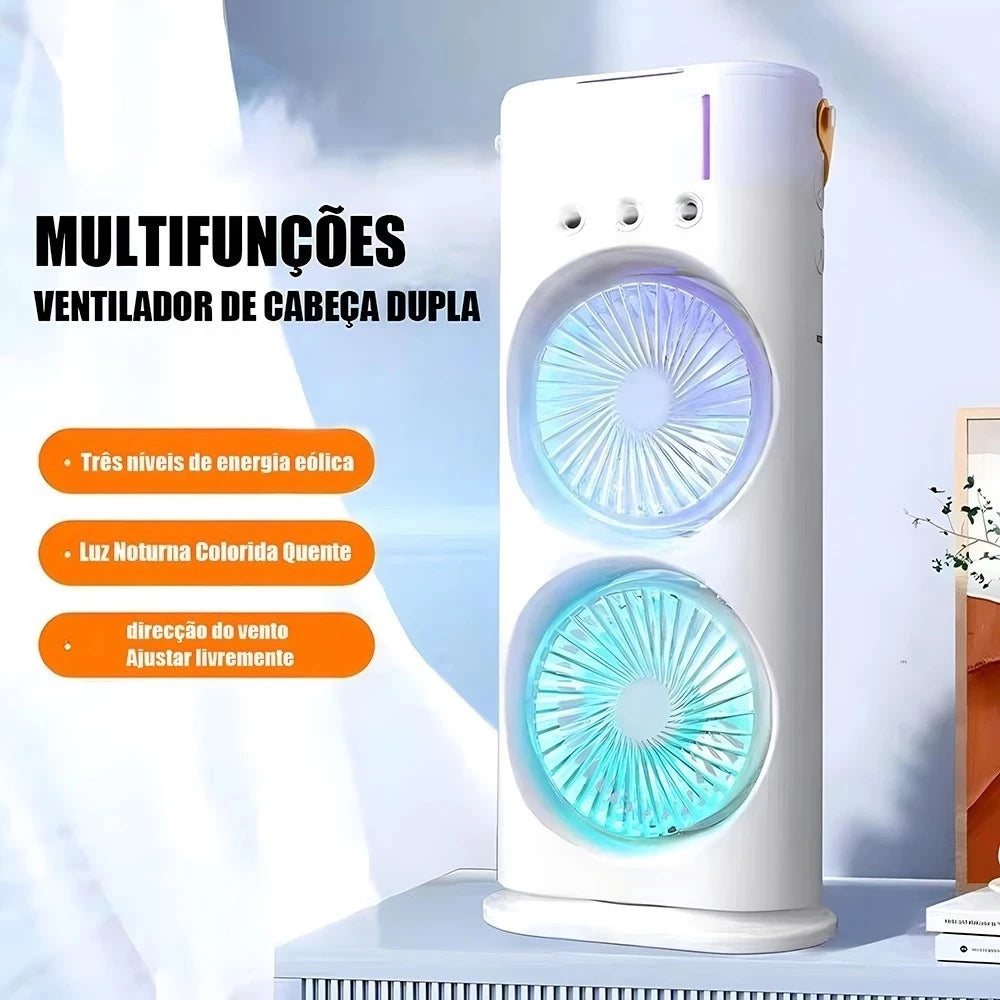 O Frescor Sofisticado Que Você Merece: Ventilador Umidificador de Torre Dupla LED USB!