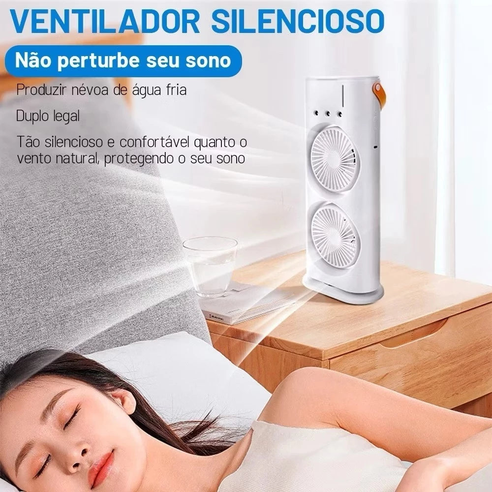 O Frescor Sofisticado Que Você Merece: Ventilador Umidificador de Torre Dupla LED USB!