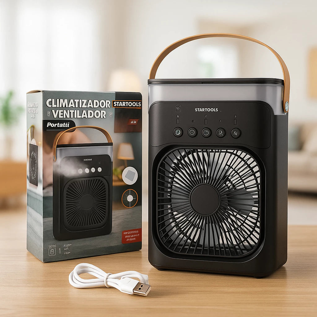 O Mini Poder do Frescor: Ar Condicionado Portátil com LED & Reservatório de Água USB!