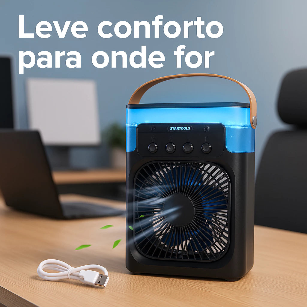 O Mini Poder do Frescor: Ar Condicionado Portátil com LED & Reservatório de Água USB!