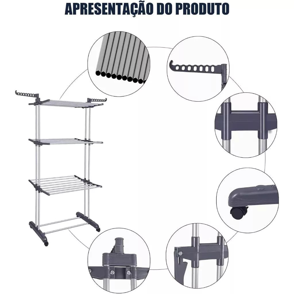 Varal Mágico 360 Multi Varal de chão Dobravel 3 andares