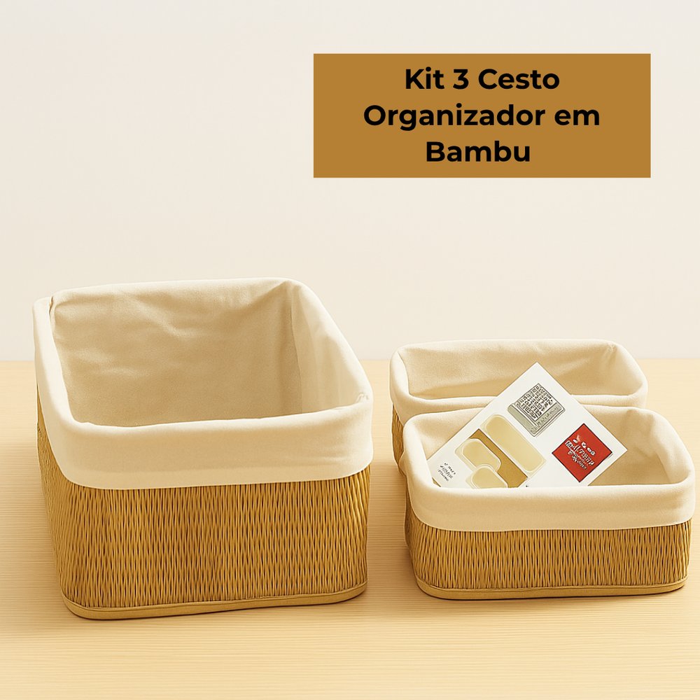 Organic Home Kit 3 Cesto Organizador em Bambu