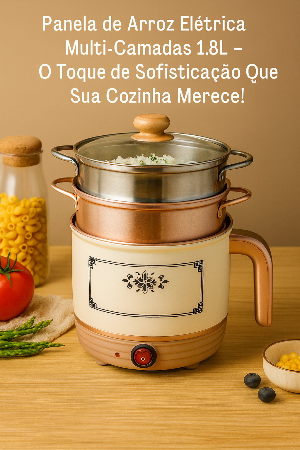 Panela de Arroz Elétrica Multi-Camadas 1.8L
