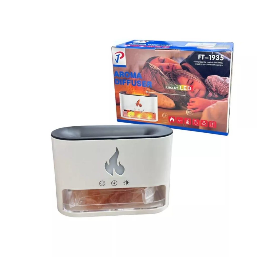 Difusor Umidificador LED com Efeito Chama + Pedrinhas de Cristal