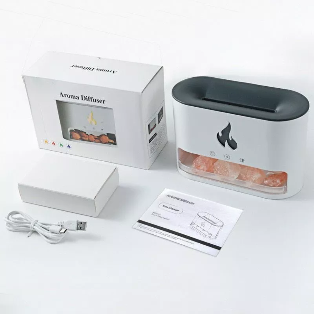 Difusor Umidificador LED com Efeito Chama + Pedrinhas de Cristal