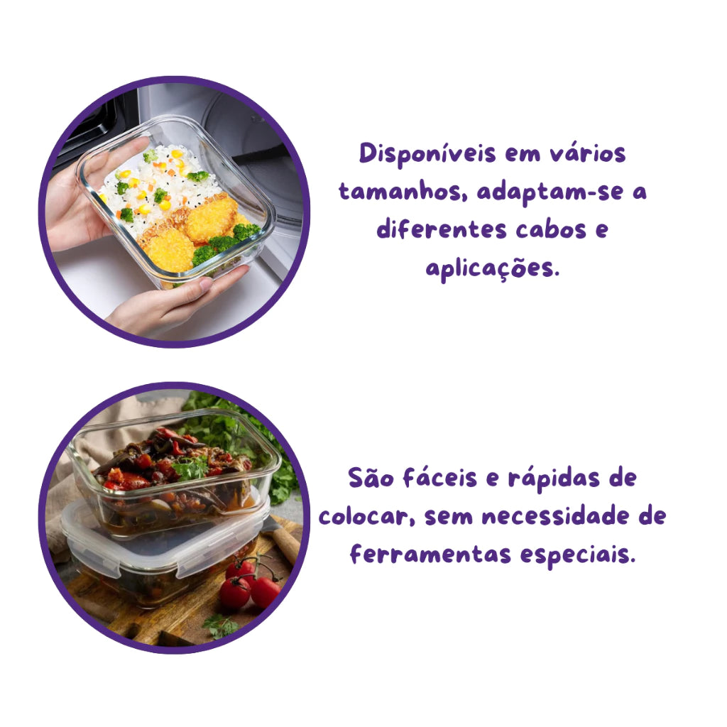 Kit 3 Potes Hermético Vidro Tampa 4 Travas  Fitness Premium