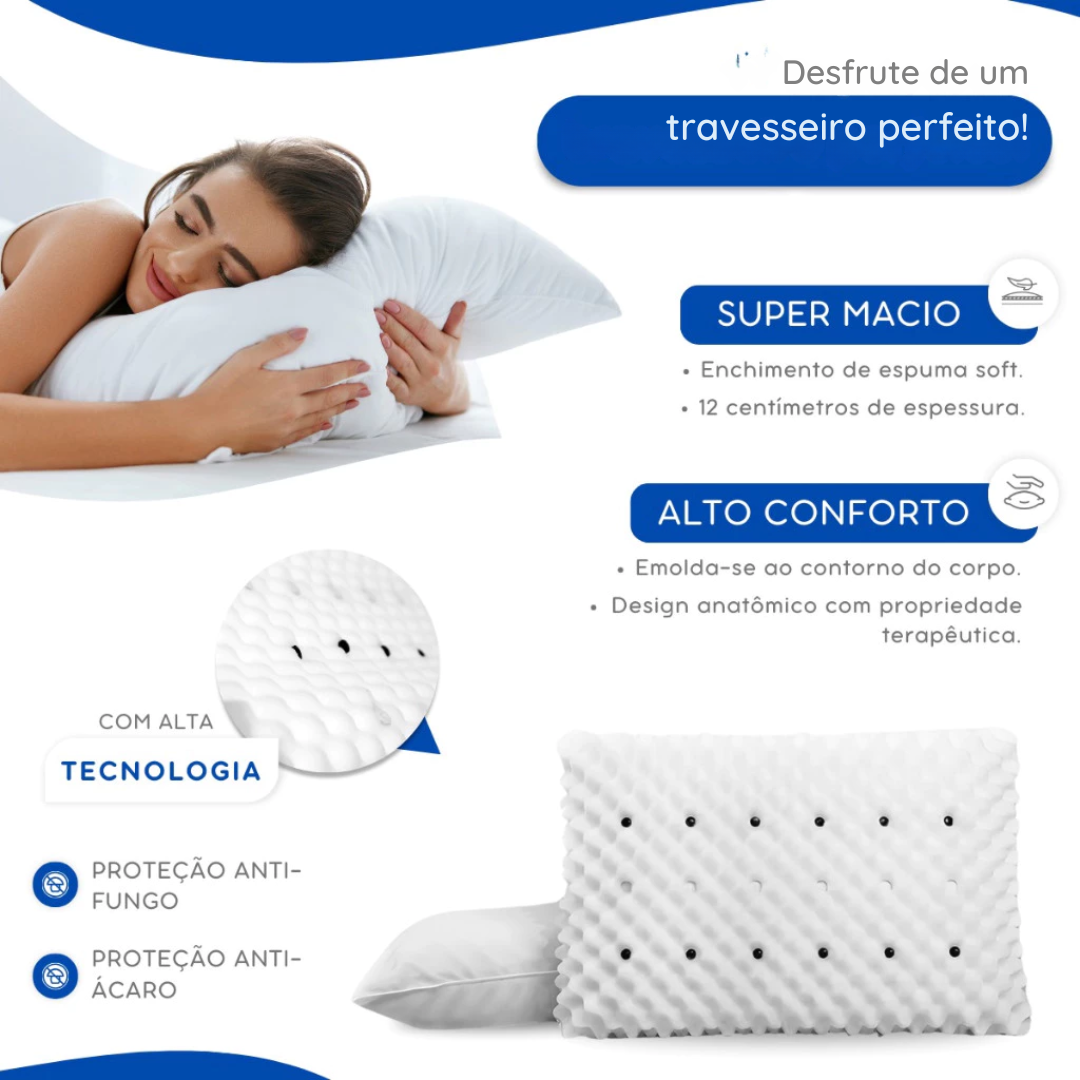 Kit 2 Travesseiro Magnésio Alto Infravermelho Espuma Massageador Anatomico