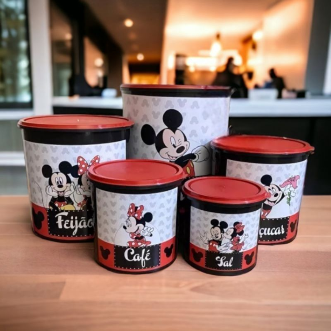 KIT DE POTES PARA MANTIMENTOS – 5 PEÇAS MINNIE &amp; MICKEY