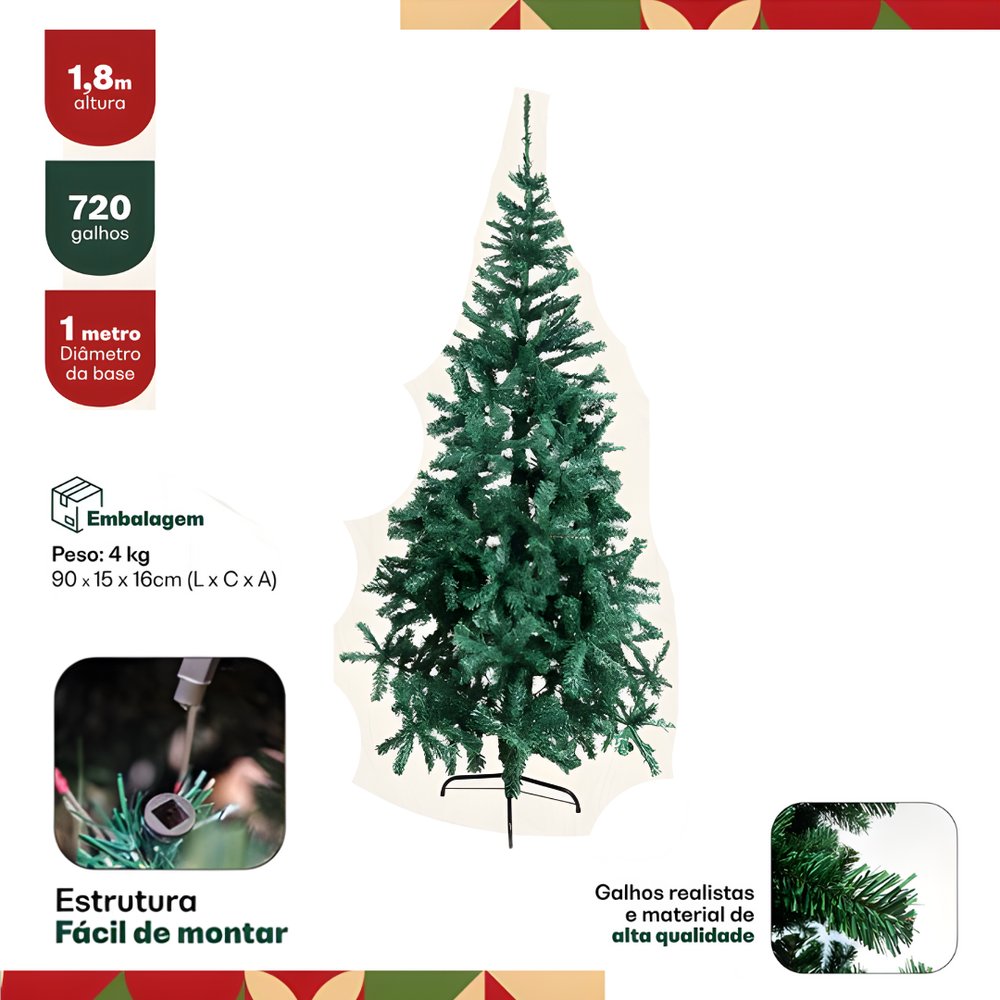 Árvore De Natal Pinheiro Luxo  1,80m 720 galhos