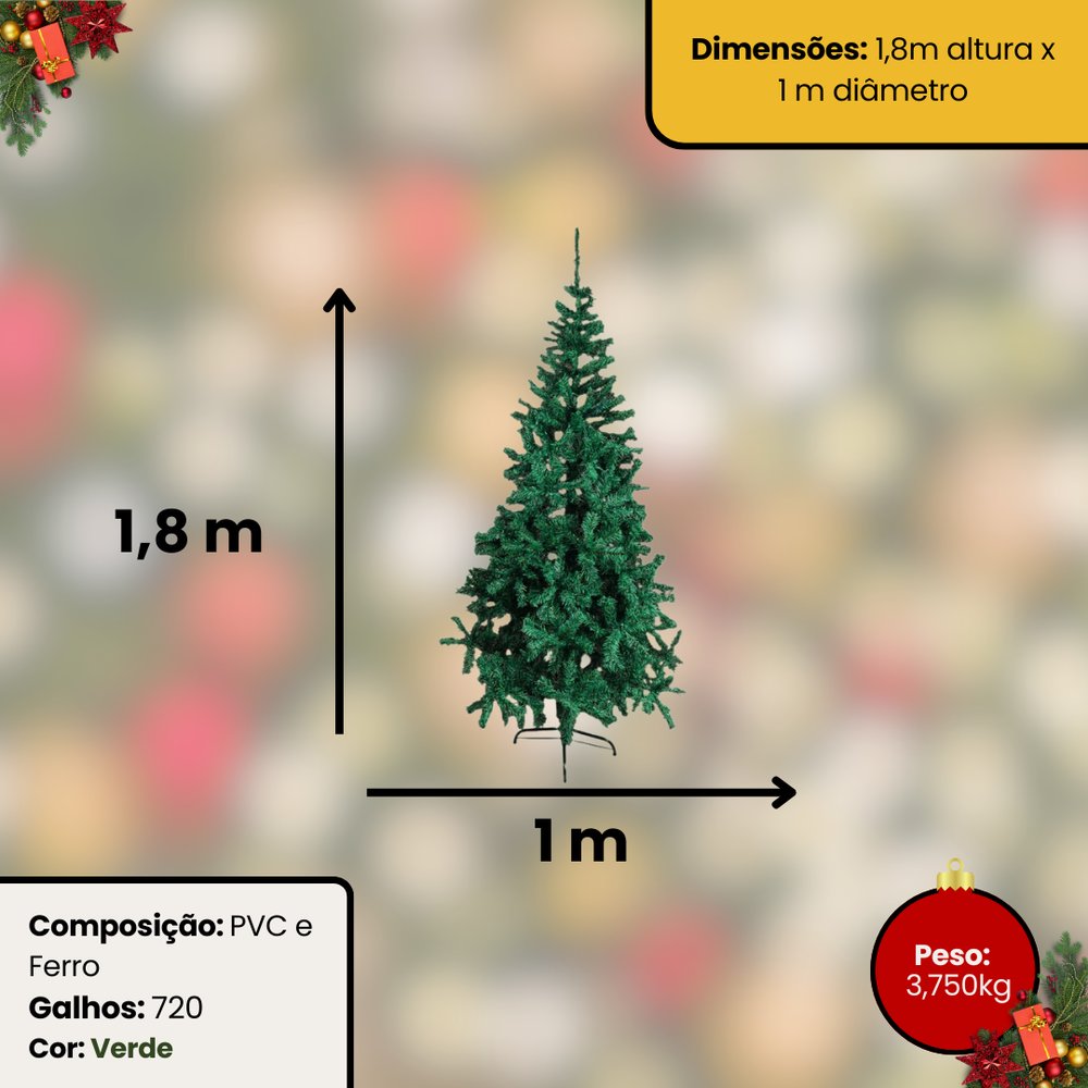 Árvore De Natal Pinheiro Luxo  1,80m 720 galhos