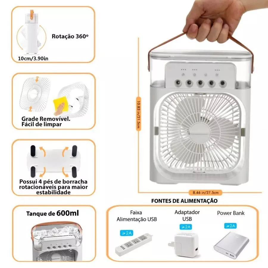 O Mini Poder do Frescor: Ar Condicionado Portátil com LED & Reservatório de Água USB!